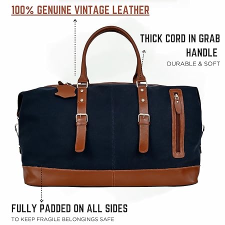 Weekender Travel Duffle Cabin Bag with Detachable Shoulder Strap for Men and Women Overnight Sling Bag (Blue)