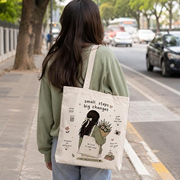 Bloom With Grace Printed Cotton Canvas Tote Bag