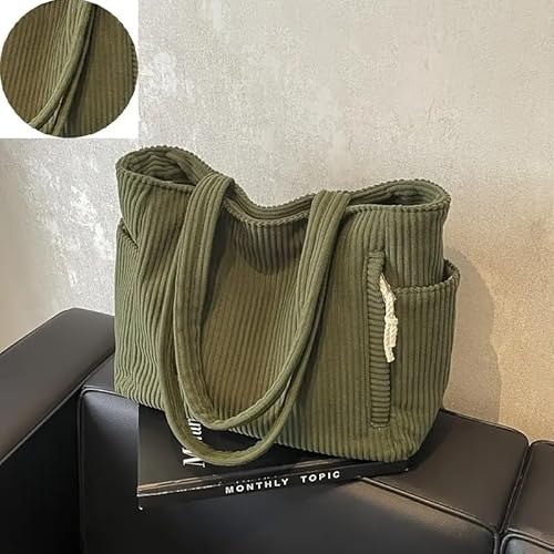 Korean Tote Bag Aesthetic Corduroy Canvas Handbag for Women Green
