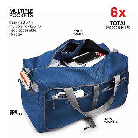 Duffel Bag for Travel, Packing and Storage - Men and Women - (60L, Navy)