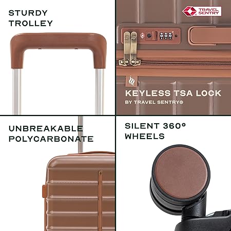 Check-in Luggage with Anti-Theft Features & TSA Lock, Durable Polycarbonate Hard Shell Suitcase for Travel, Brown, 24-Inch
