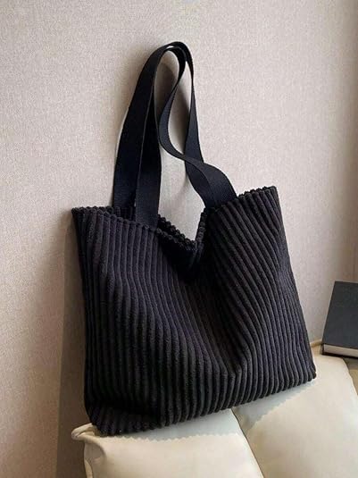 Korean Tote Bag Aesthetic Corduroy Canvas Handbag for Women black