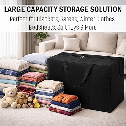 Multi-Purpose Moisture Proof Extra Large Toys/Stationery Paper/Blankets/Clothes Storage Bag/Moving Bags/Shifting bags (Black,86x34x54 cm)-Rectangular