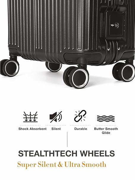 Travel Luggage Check-in ZIPLESS Suitcase with 8 StealthTech Silent Wheels, Double TSA Locks & Aerospace Grade Wide Trolley (Stark Black, Medium 24")