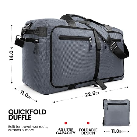 Duffel Bag for Travel, Packing and Storage - Men and Women - (60L, Grey)