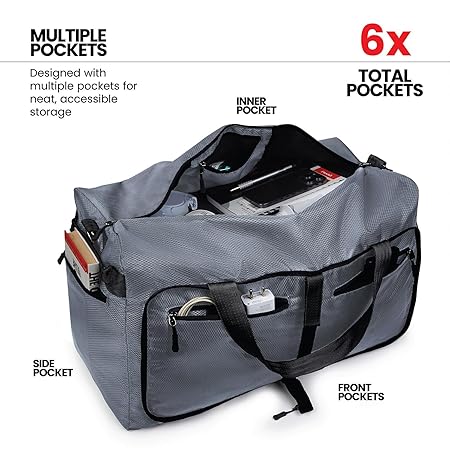 Duffel Bag for Travel, Packing and Storage - Men and Women - (60L, Grey)