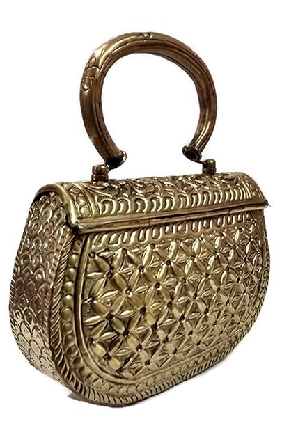 Trend Overseas Women's Vintage Handmade Brass Metal Hand Carving Clutches Handbag