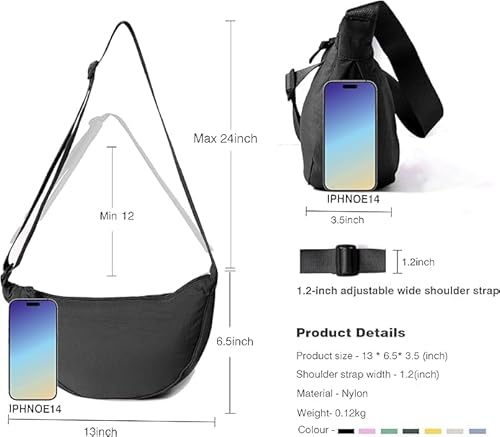 Crescent Bag for Women & Men, Compact Crossbody Sling Bag with Adjustable Strap