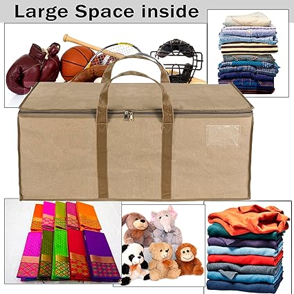 Moisture Proof MultiPurpose Heavy Duty Storage Bag for Toys/Stationery/Blankets/Clothes/Moving Bags With Strong Reinforced Handles Rectangular Cream(87x26x36cm)