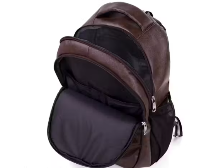 Durable Leather-Look Laptop Backpack with Side Pockets