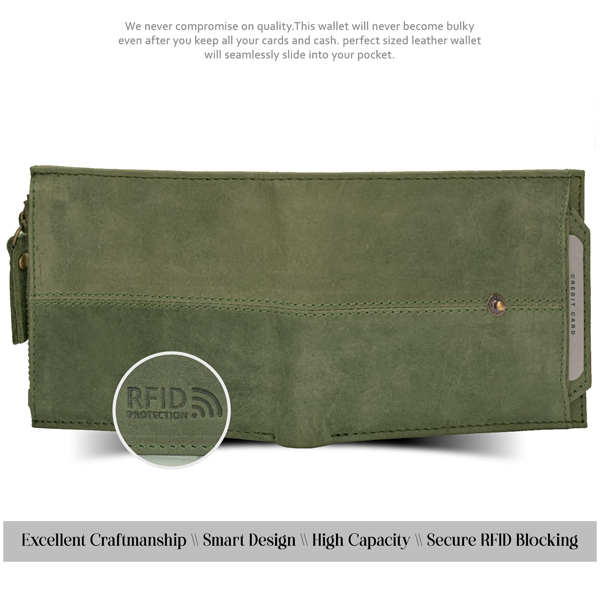 Olive Green Leather Wallet For Men