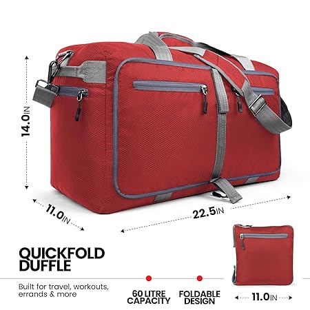 Duffel Bag for Travel, Packing and Storage - Men and Women - (60L, Red)
