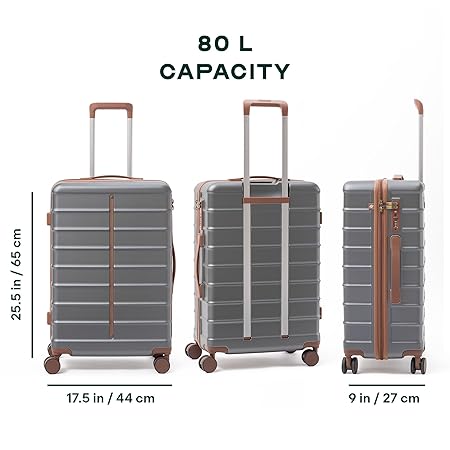 Check-in Luggage with Anti-Theft Features & TSA Lock, Durable Polycarbonate Hard Shell Suitcase for Travel, Grey, 24-Inch