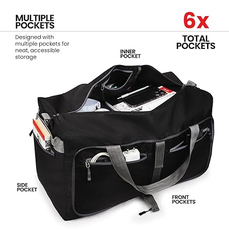 Duffel Bag for Travel, Packing and Storage - Men and Women - (60L, Black)