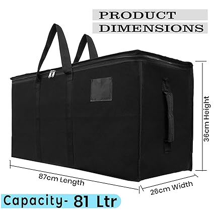 MultiPurpose Heavy Duty Storage Bag for Toys/Stationery/Blankets/Clothes/Moving Bags With Strong Reinforced Handles Rectangular (87x26x36 cm), Black