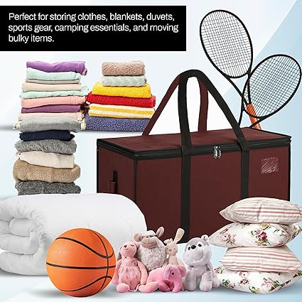 Multi-Purpose Heavy Duty Moisture Proof 81 Litres Canvas Super-Size Jumbo Underbed Storage Bag/Toys/Blankets/Stationery Paper/Clothes/Moving bags, Maroon (87x26x36cm)