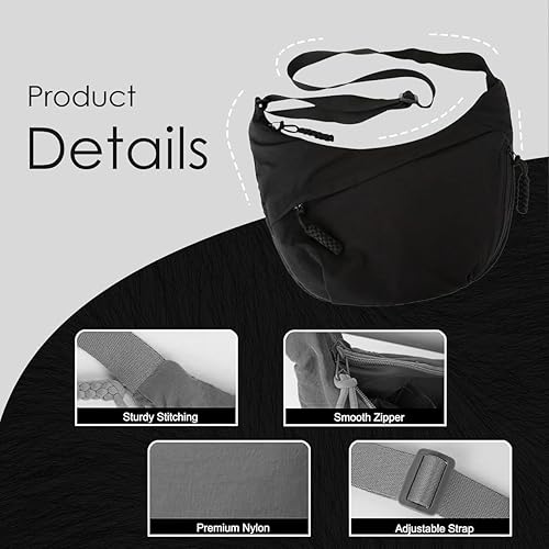 Stvin Crossbody Travel Sling Bags for Women and Men, Crescent Shoulder Purse Bag with Zipper