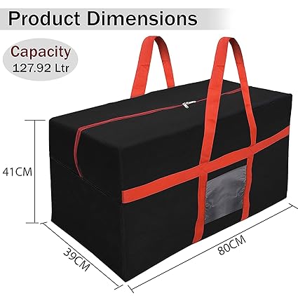 MultiPurpose Heavy Duty Storage Bag for Toys/Stationery/Blankets/Clothes/Moving Bags With Strong Handles Rectangular(Red Black, 80x39x41cm)