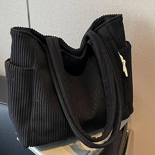 Korean Tote Bag Aesthetic Corduroy Canvas Handbag for Women h-black