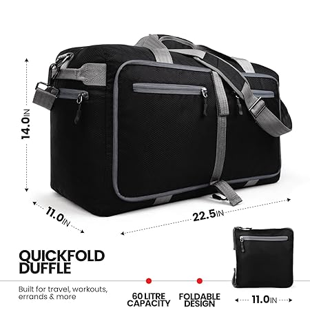 Duffel Bag for Travel, Packing and Storage - Men and Women - (60L, Black)
