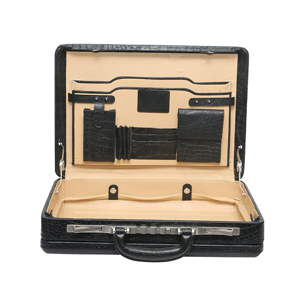 Leather Briefcase with 15.6'' Laptop Compartment, Expandable Features (Black)