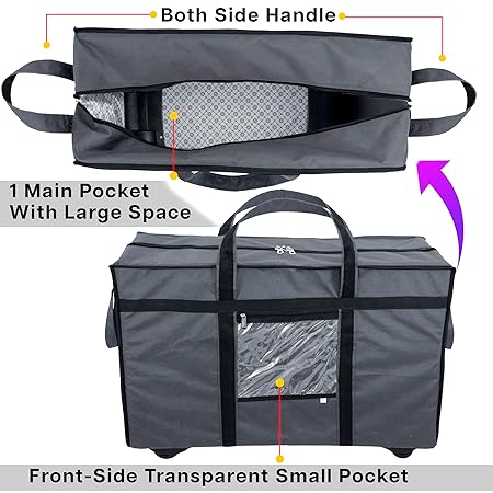 Duffle Bag Luggage Storage Trolley Bag for Travel with Five Wheels & Front Transparent Pocket (Grey- 70 x 27.5 x 45 Cm)