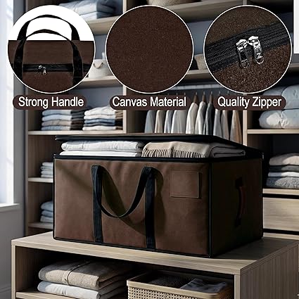 Multi-Purpose Heavy Duty Moisture Proof 81 Litres Canvas Super-Size Jumbo Underbed Storage Bag/Toys/Blankets/Stationery Paper/Clothes/Moving Bags (87x26x36 cm), Brown