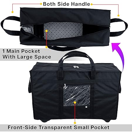 Luggage Storage Trolley Bag Luggage Bag for Travel with Five Wheels & Front Transparent Pocket Black