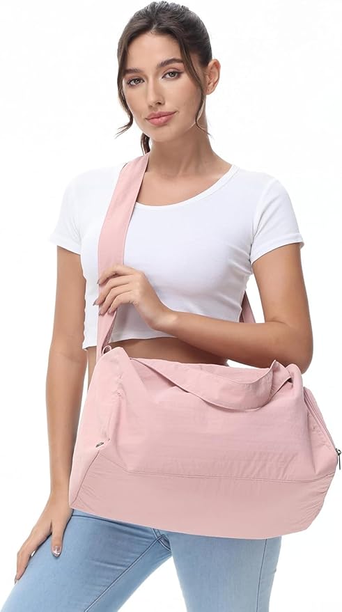 Duffle Bags for Travel for Women - Multifunctional Gym Bag with Shoe Compartment, Waterproof and Adjustable Shoulder Strap, Small Gym Bag for Women and Travel Shoulder Bag (Pink)
