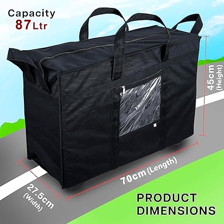 Luggage Storage Trolley Bag Luggage Bag for Travel with Five Wheels & Front Transparent Pocket Black