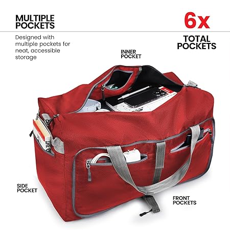 Duffel Bag for Travel, Packing and Storage - Men and Women - (60L, Red)