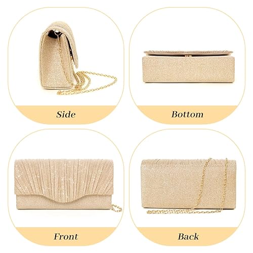 Glitter Purse Bag for Women With Removable Chain, Handbag Sling for Women Gold