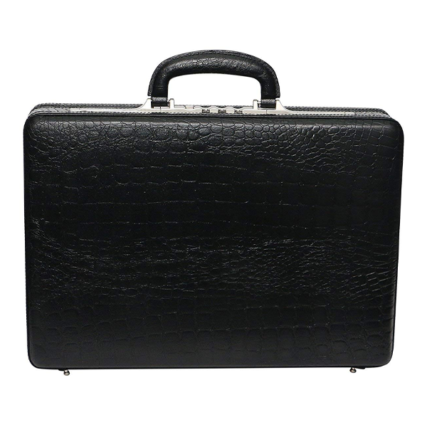 Leather Briefcase with 15.6'' Laptop Compartment, Expandable Features (Black)