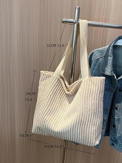 Korean Tote Bag Aesthetic Corduroy Canvas Handbag for Women white