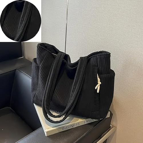 Korean Tote Bag Aesthetic Corduroy Canvas Handbag for Women h-black
