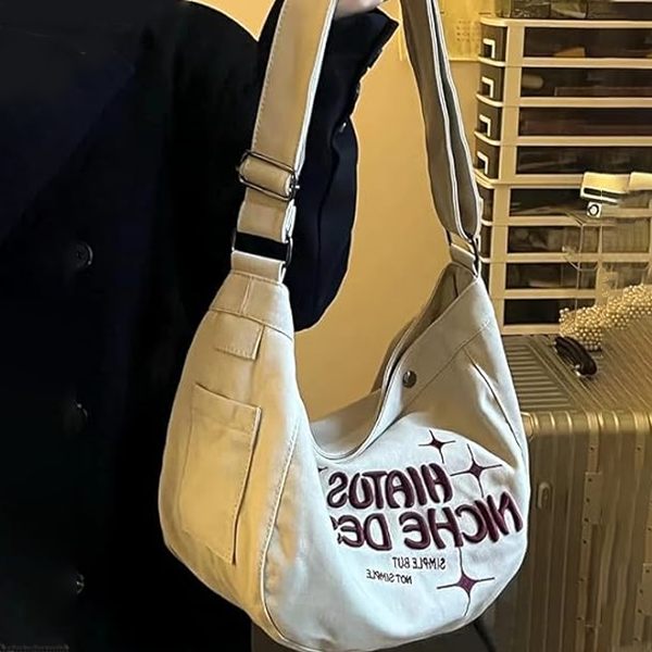 Canvas Embroidery sling bag for women