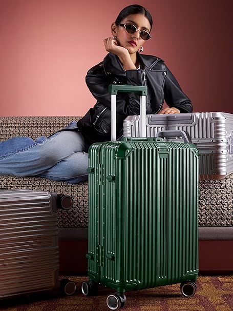Travel Luggage Check-in ZIPLESS Suitcase with 8 StealthTech Silent Wheels, Double TSA Locks & Aerospace Grade Wide Trolley (Timber Green, Medium 24")