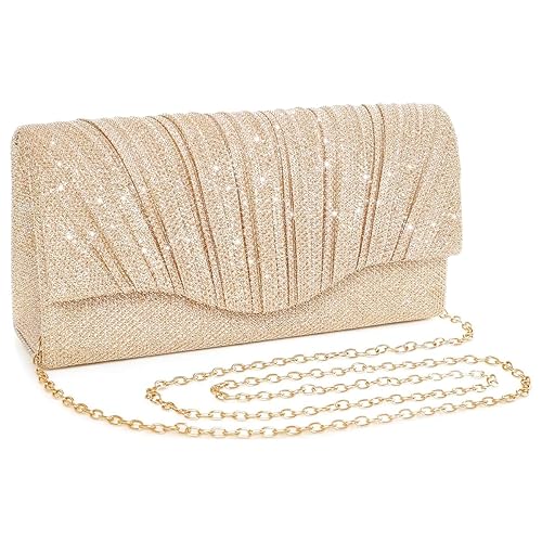 Glitter Purse Bag for Women With Removable Chain, Handbag Sling for Women Gold