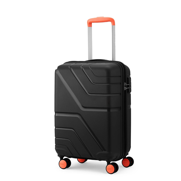 Carry-On Luggage, Polypropylene (PP) Hardside 8 Wheels Spinner Luggage with Combination Lock - Black